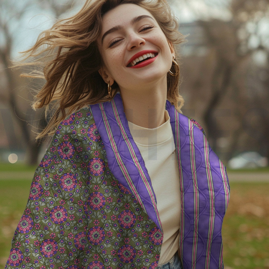 BAUMWOLLE VOILE GESTEPPT BLUMEN KARAMELL/KOBALT #7