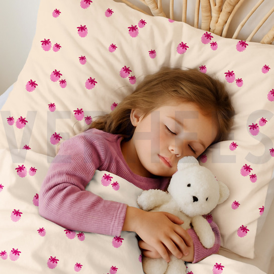 BAUMWOLLE POPELINE GOTS NATURAL BEEREN NATUR/FUCHSIA #7