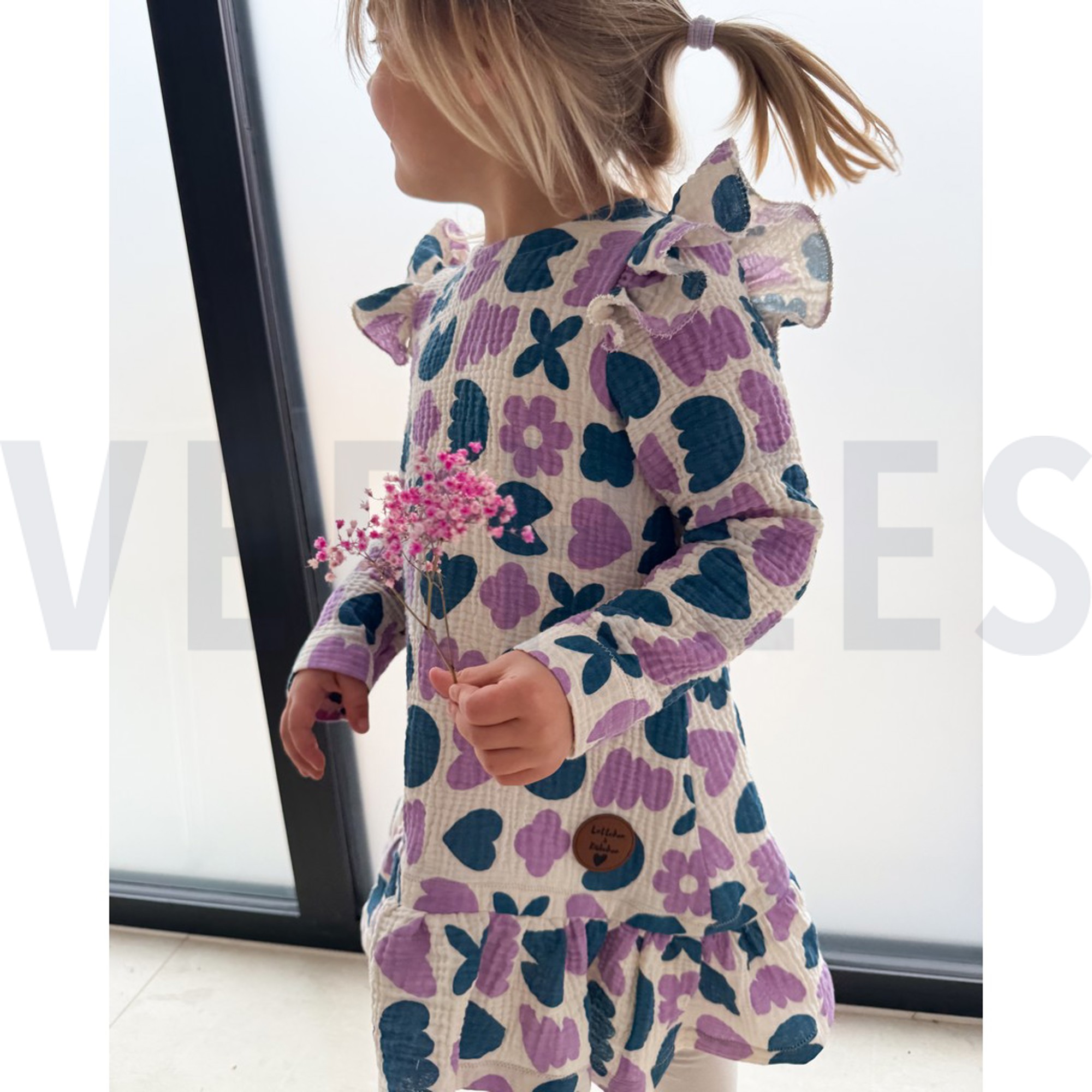 DOUBLE GAZE DE COTON GOTS NATUREL FORMES D’AMOUR NATUREL/PÉTROLE (high resolution) #6