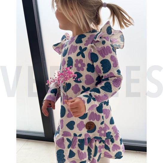 DOUBLE GAZE DE COTON GOTS NATUREL FORMES D’AMOUR NATUREL/PÉTROLE #7