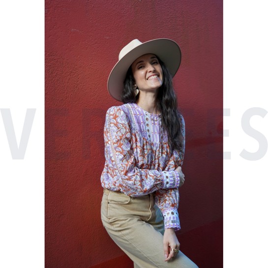 COTON IMPRIMÉ BLOCK FAIT MAIN GÉOMÉTRIQUE LILAS #7