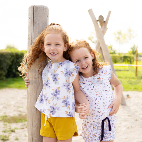 JERSEY DIGITAL FLOWERS AND LEAVES WHITE/LAVENDER #7