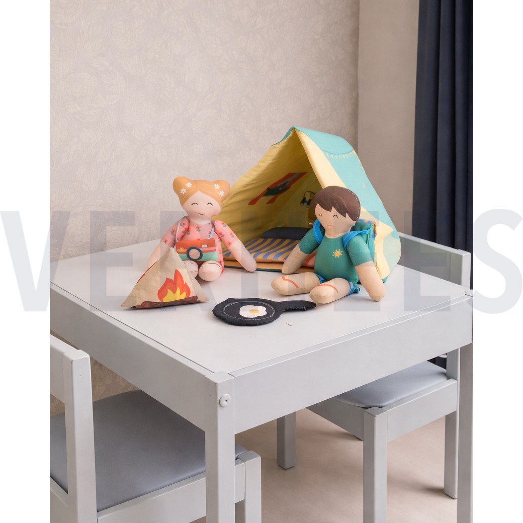 FEIN GEWEBTE BAUMWOLLPOPELINE DIGITAL LET’S GO CAMPING PANEL GRÜN #7