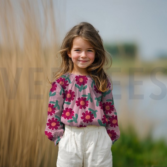 DOUBLE GAUZE GOTS BLOEMEN JENNIFER BOURON NATUREL/GROEN #7