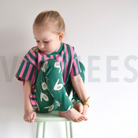 FRENCH TERRY GOTS STREIFEN JENNIFER BOURON GRÜN/ROSA #7