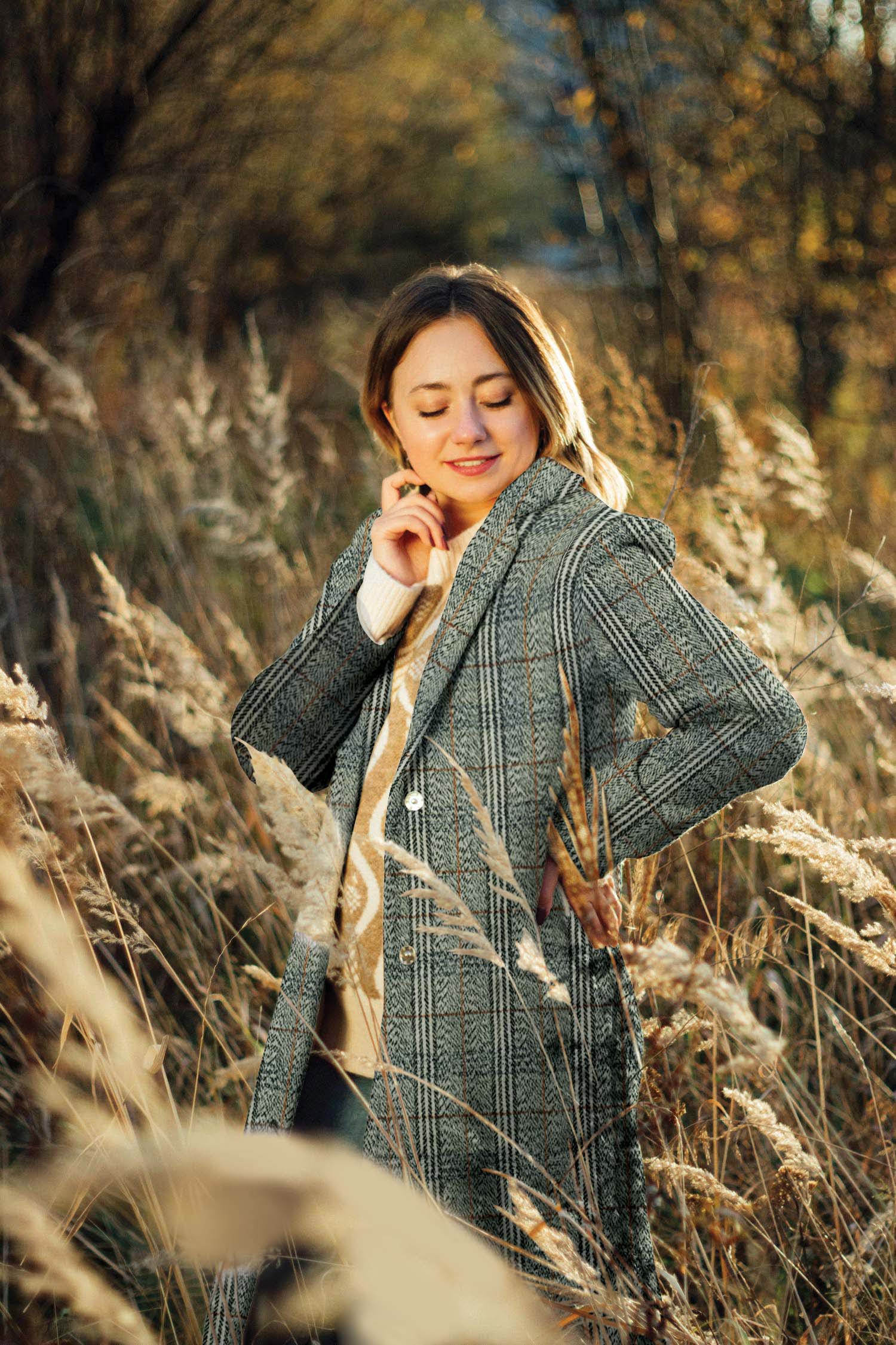 MANTEAU CARREAUX ÉCRU #7