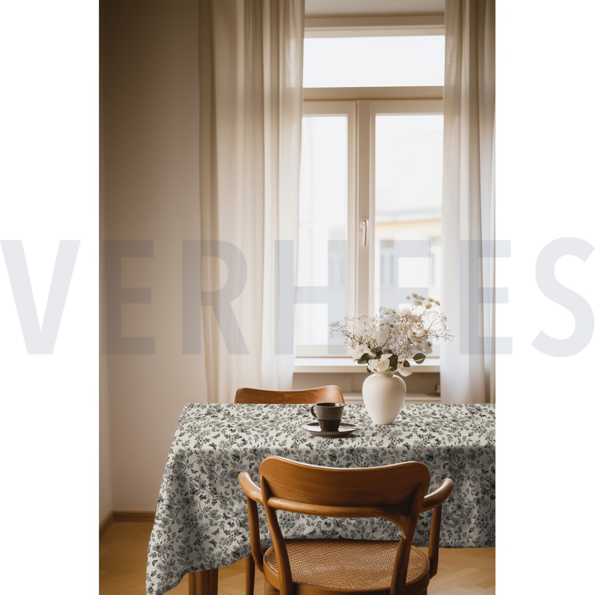CANVAS LINEN LOOK DIGITAL FLOWERS BLACK (high resolution) #7