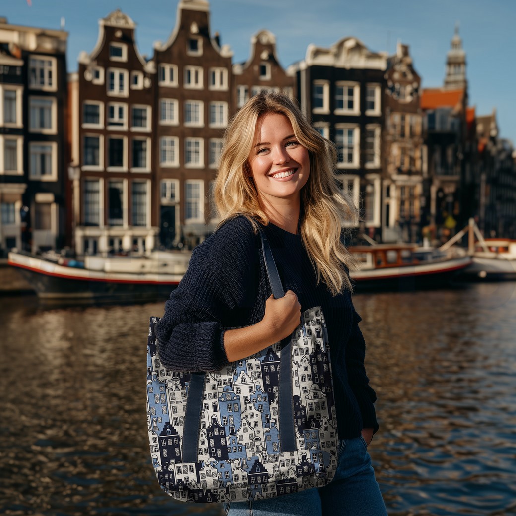 CANVAS LINNENLOOK HUISJES BLAUW #7