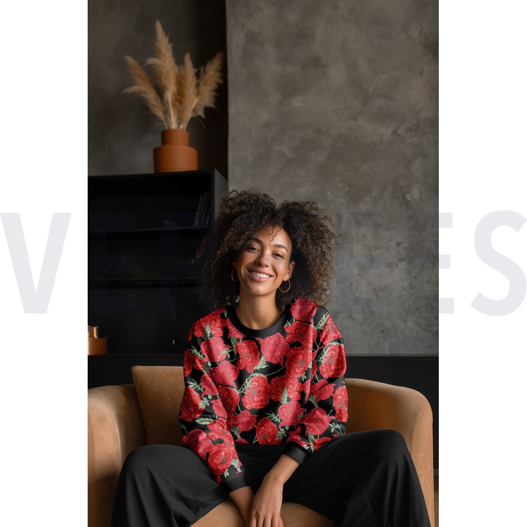FRENCH TERRY DIGITAL FLOWERS BLACK #7