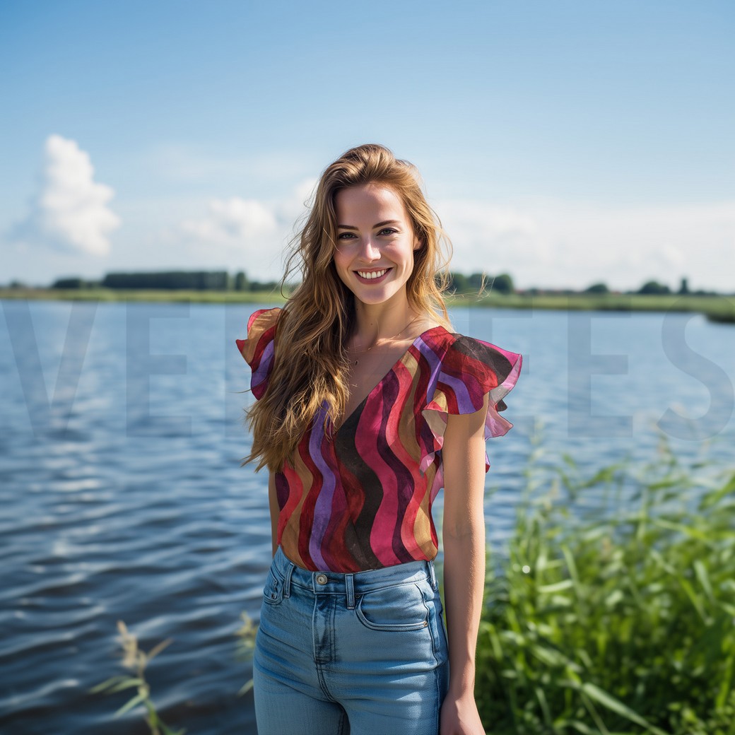 LENZING™ ECOVERO™ DIGITAAL GOLVENDE LIJNEN AUBERGINE #7