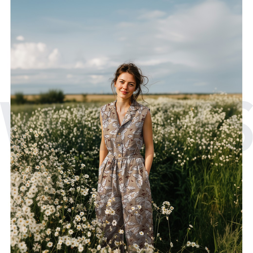 LINNEN VISCOSE BLOEMEN BEIGE #7