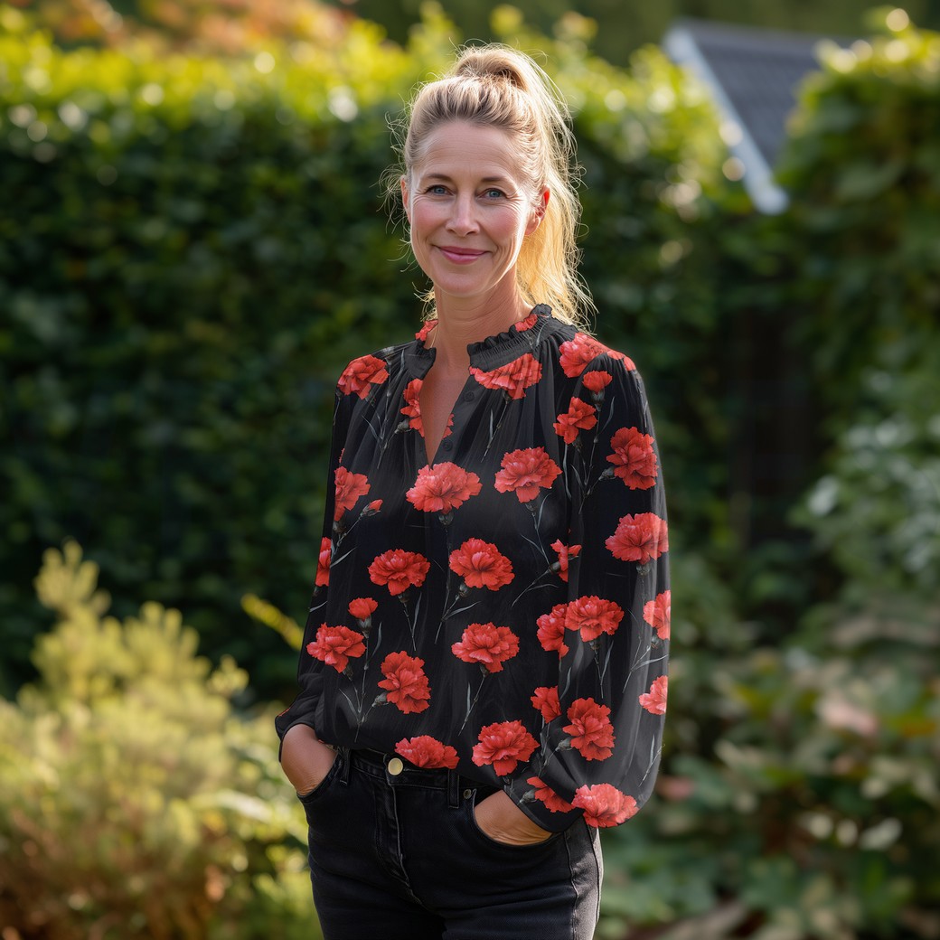 VISCOSE RADIANCE DIGITAAL BLOEMEN ROOD #7