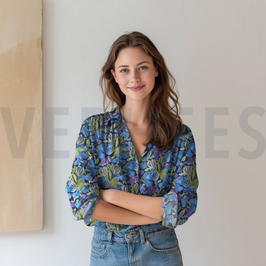 VISCOSE SATIJN DIGITAAL BLOEMEN KOBALTBLAUW #7