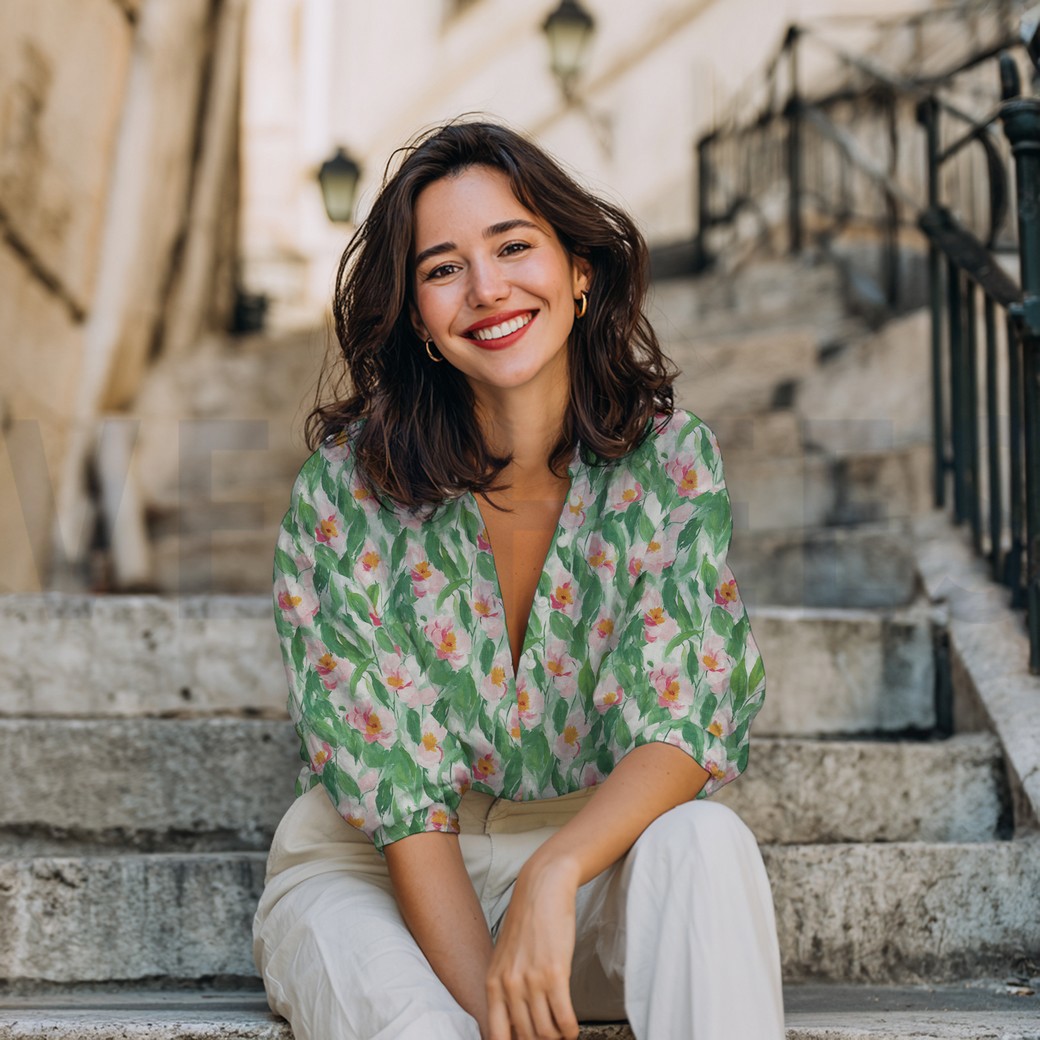 COTON VOILE DIGITAL FLEURS VERT #7