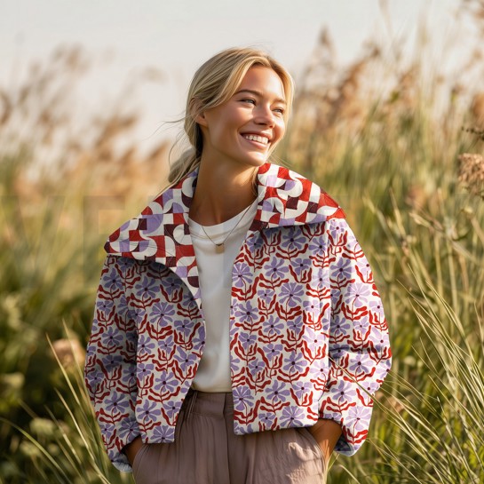 DOUBLE GAUZE GEWATTEERD BLOEMEN NATUREL #7