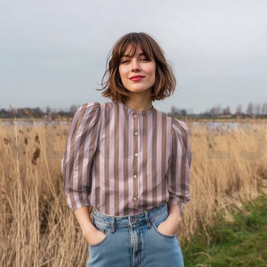 KATOEN GARENGEVERFD STREPEN LAVENDEL/ORANJE #7