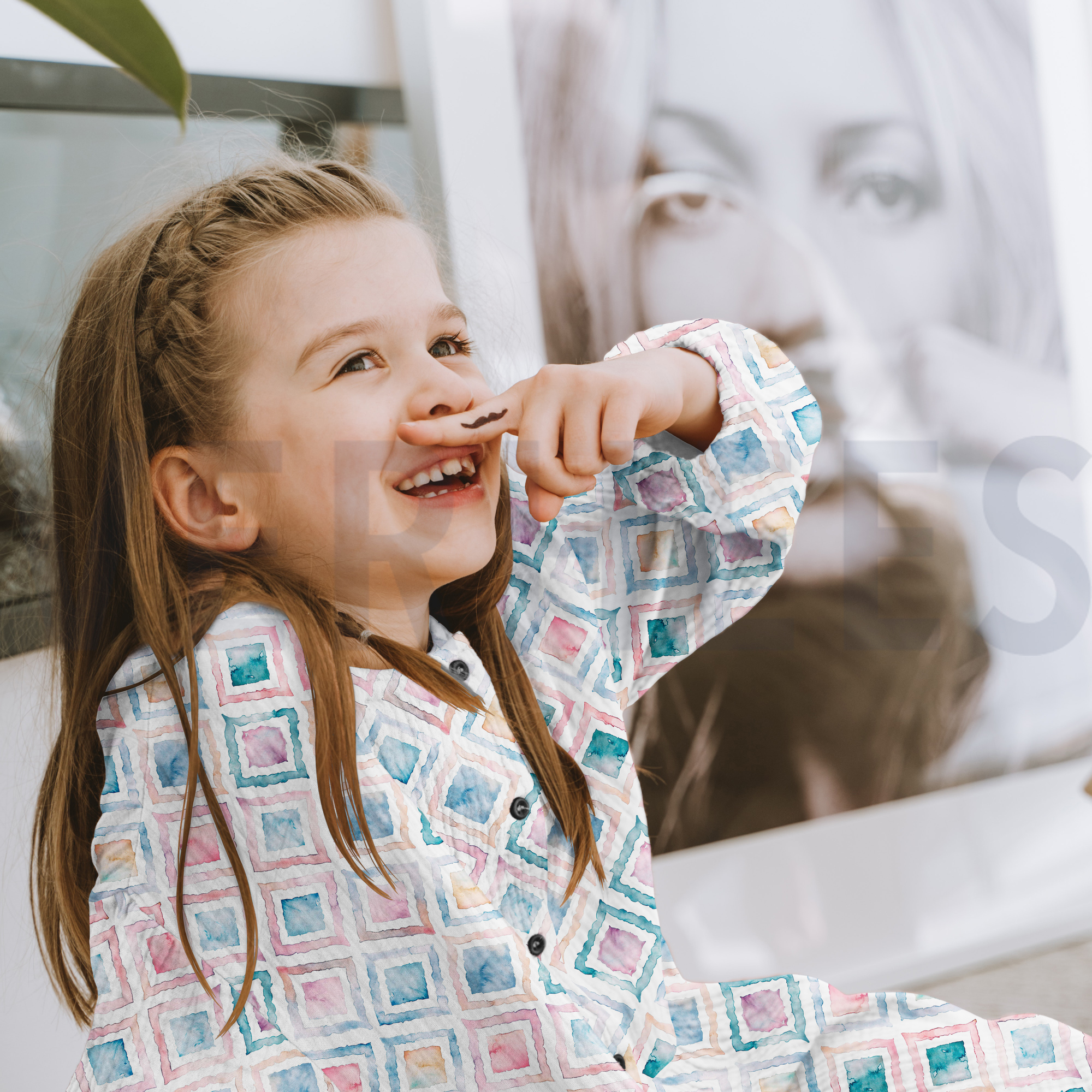 DOUBLE GAUZE DIGITAAL GEO WATERVERF BLAUW (high resolution) #7