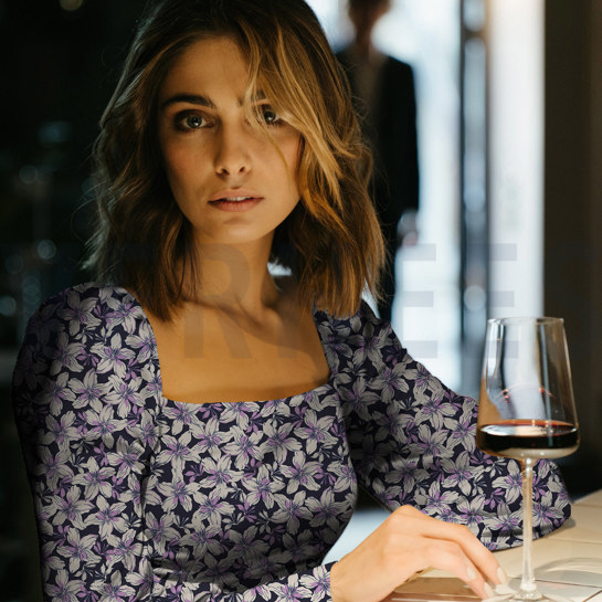 VISCOSE ROSELLA STRETCH BLOEMEN BORDEAUXROOD #7