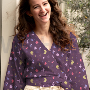 KATOENEN POPLIN VOGELS DONKERPAARS (thumbnail) #7