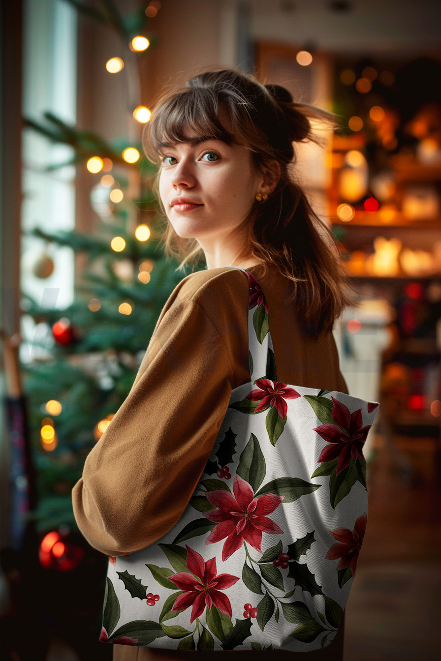 CANVAS DIGITAL CHRISTMAS FLOWERS LINEN LOOK #7