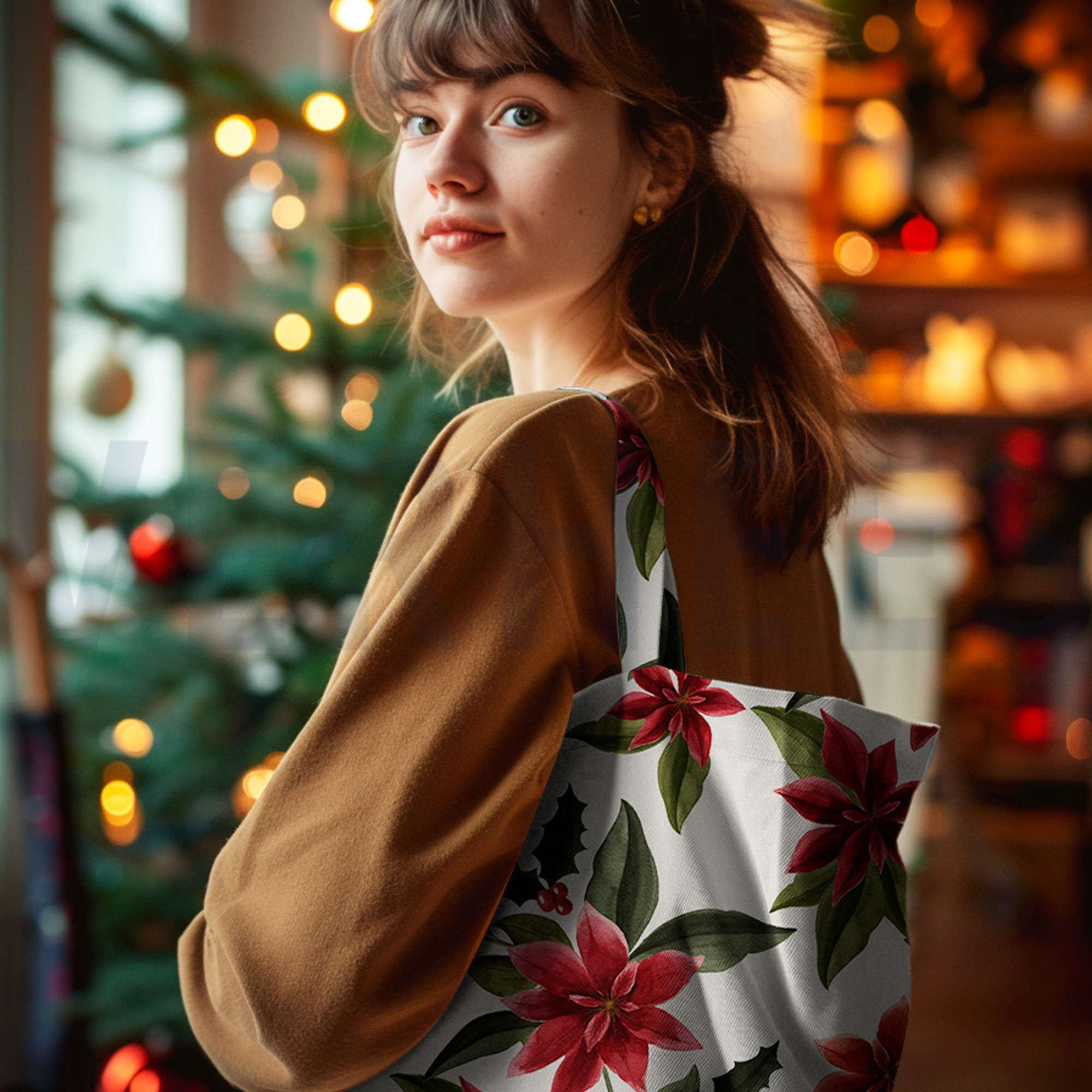 CANVAS DIGITAL CHRISTMAS FLOWERS LINEN LOOK (high resolution) #7