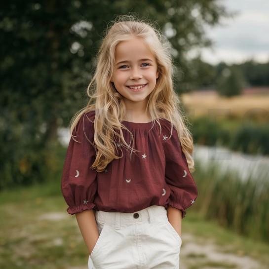 DOUBLE GAUZE EMBROIDERY STERREN GEBROKEN WIT #7