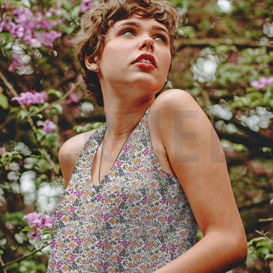 VISCOSE RADIANCE DIGITAAL BLOEMEN GROEN/PAARS #7