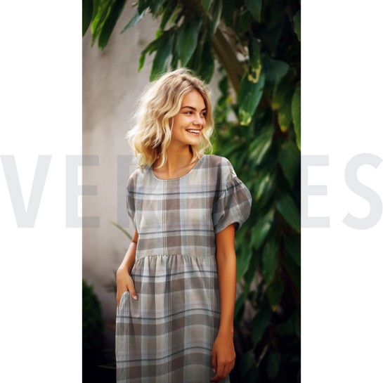 LEINEN VISKOSE GARNGEFÄRBTE KAROS TAUPE #7