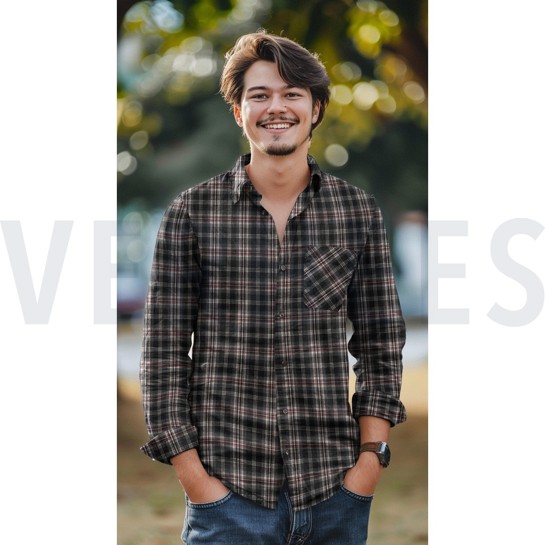 GEBÜRSTETER MANTELSTOFF GARNGEFÄRBT KAROS SCHWARZ #7