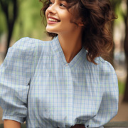 COTTON SEERSUCKER NEON CHECKS LIGHT BLUE (thumbnail) #7