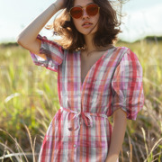 COTTON SEERSUCKER YARN DYED CHECKS BLUE (thumbnail) #7