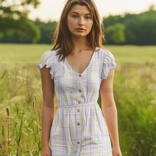 KATOEN SEERSUCKER GARENGEVERFD RUITEN MULTI #7