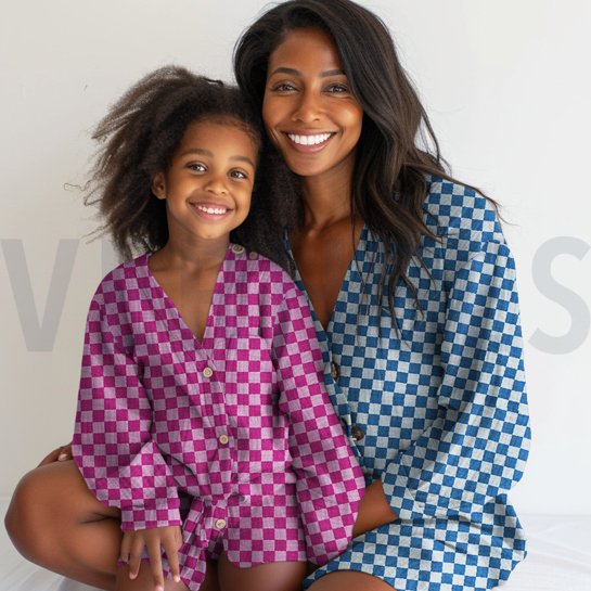 DOUBLE GAUZE DUBBELZIJDIGE RUITEN BLAUW #7