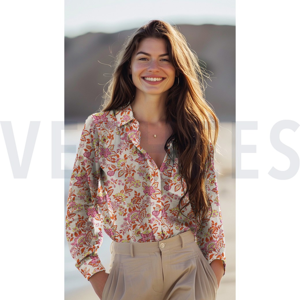 LINEN VISCOSE DIGITAL FLOWERS ECRU #7