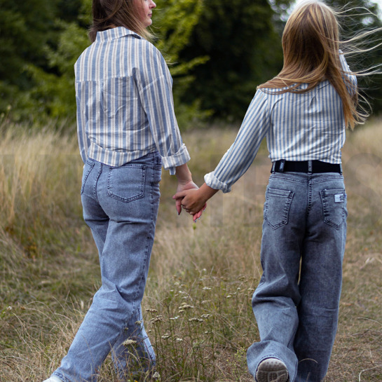 KATOEN GARENGEVERFD STREPEN BLAUW #7