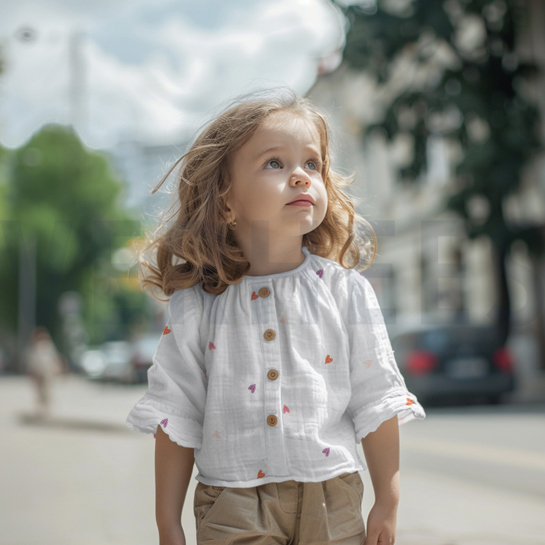 DOUBLE GAUZE EMBROIDERY HEARTS PINK/ORANGE #7