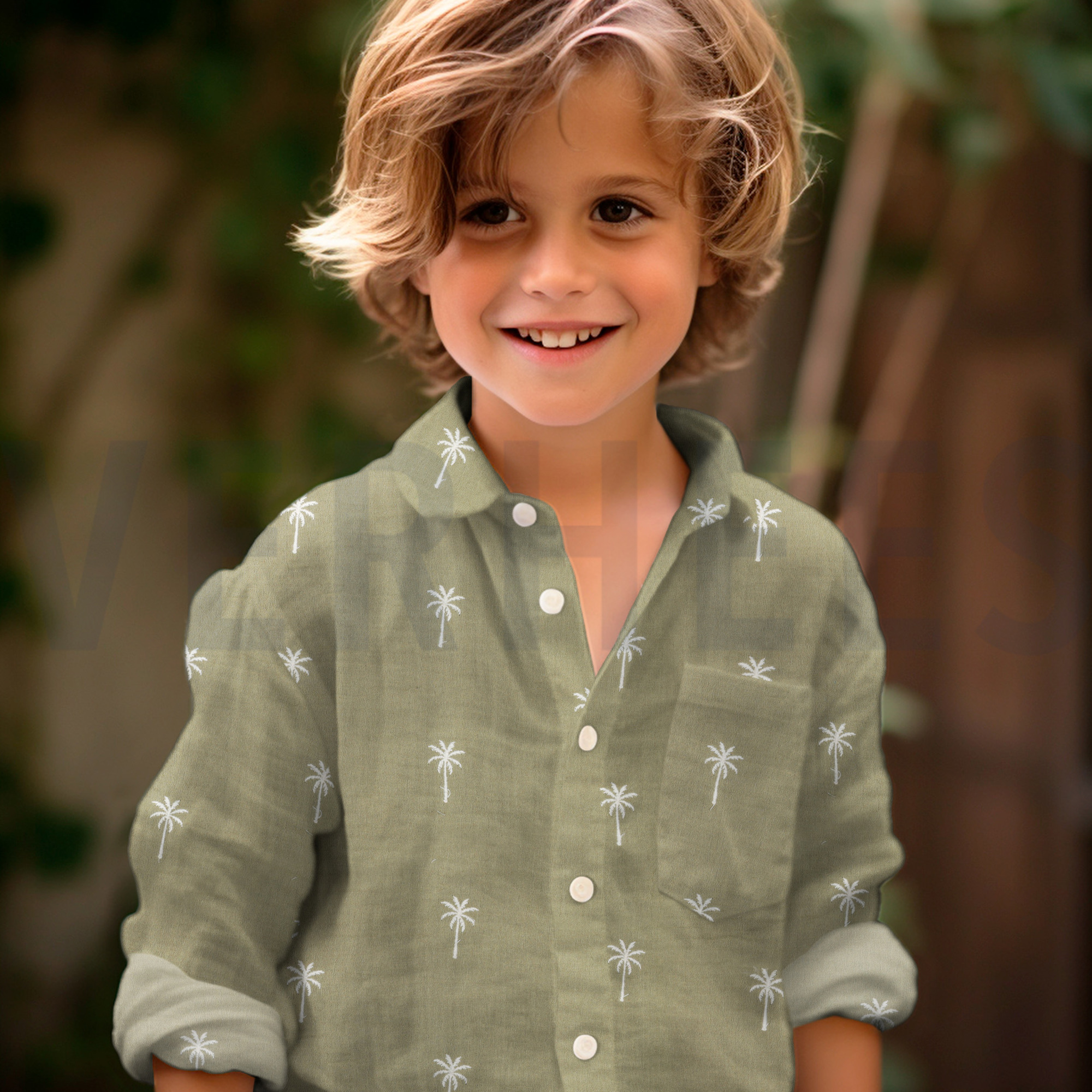 DOUBLE GAZE DE COTON BRODERIE PALMIERS VERT MOUSSE (high resolution) #7