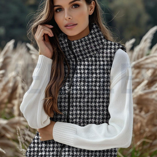 GEWATTEERD PIED DE POULE FOLIE PAILLETES ZWART/WIT #7