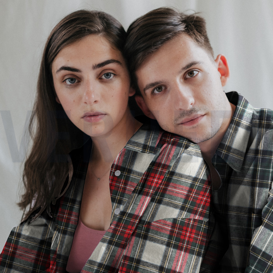 BAUMWOLLE GARNGEFÄRBT ANGERAUT KAROS ECRU/ROT #7