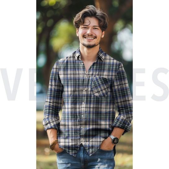 BAUMWOLLE GARNGEFÄRBT ANGERAUT KAROS ESSIGGURKE #7