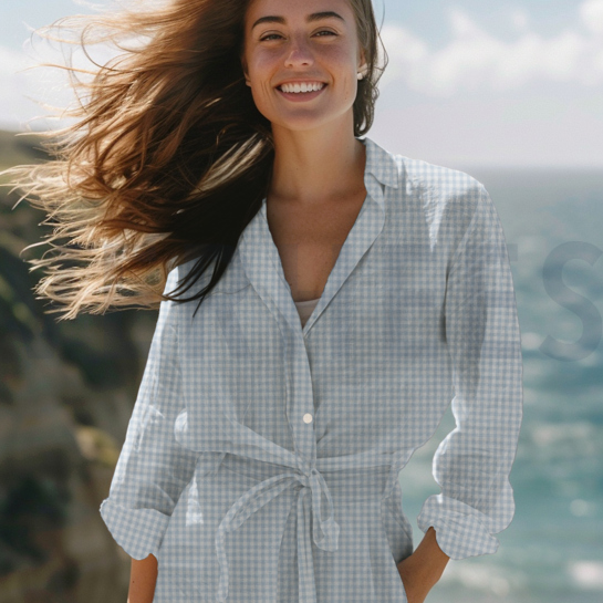 BAUMWOLLE GARNGEFÄRBT ANGERAUT KAROS HELLBLAU #7