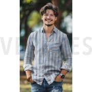 DOUBLE GAUZE YARN DYED STRIPES GREEN (thumbnail) #7