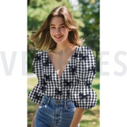 BAUMWOLLE GARNGEFÄRBT KAROS TÜLL BLUMEN MARINEBLAU (thumbnail) #7