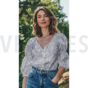 KATOEN GARENGEVERFD STREPEN JACQUARD BLOEMEN MARINEBLAUW (thumbnail) #7