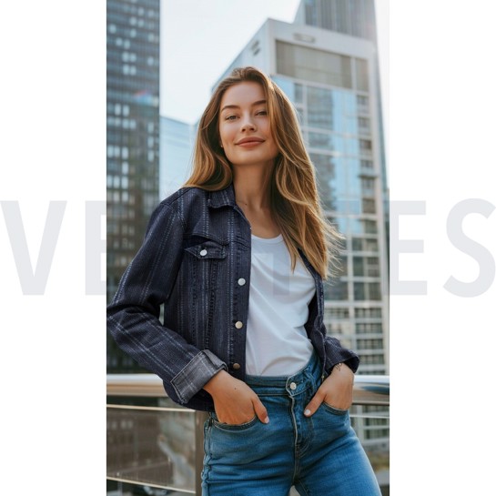 DENIM JACQUARD FRAYED STRIPES INDIGO #7