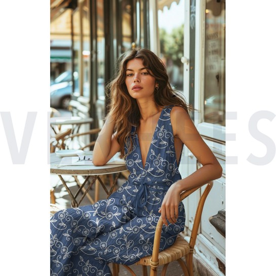 DENIM STICKEREI BLUMEN JEANSBLAU #7