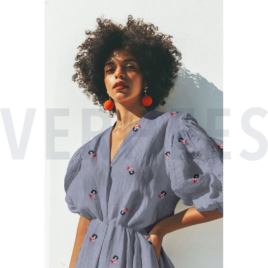 COTON RAYURES BRODERIE FLEURS BLEU #7