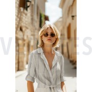 LINEN VISCOSE STRIPES BLUE (thumbnail) #7