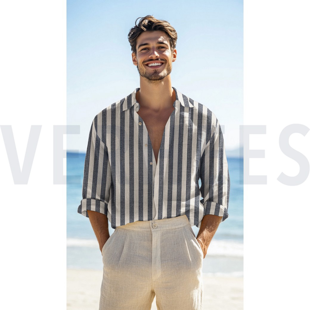 LINEN VISCOSE YARN DYED STRIPES NAVY #7