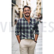 LEINEN VISKOSE GARNGEFÄRBTE KAROS GRÜN (thumbnail) #7